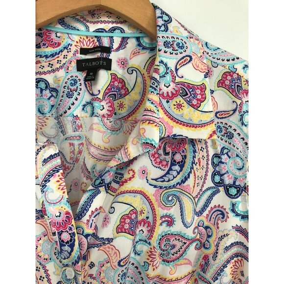Talbots Womens Sleeveless no iron Button-Up Blouse Paisley Print size 16 - Picture 4 of 13